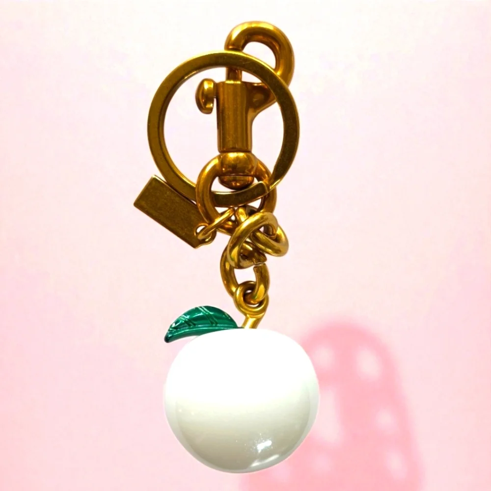 NEW White and Matte Gold Apple Purse Charm and Keyholder